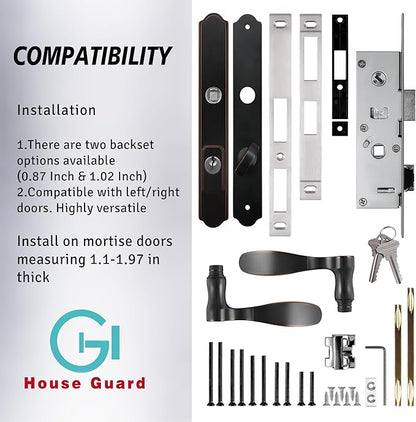 House Guard Storm Door Handle Replacement with Lock, Fits Storm & Screen Doors, for 1.1–1.97 Inch Thick Doors, 0.87 Inch & 1.02 Inch Backset, 2.5 Inch Center-to-Center Spacing (Oil Rubbed Bronze)