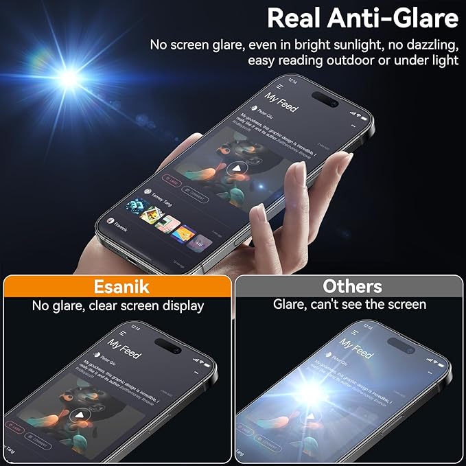 Esanik 2 Pack Matte Privacy Glass Screen Protector for iPhone 15/16 Anti-Glare & Anti-Spy,Anti-Reflection, Smooth as Silk, Military-Grade 9H Hardness,Flawless Fit Tray