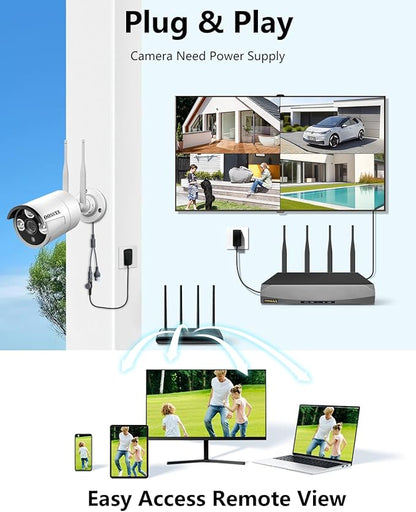 (2026 Update) Wireless WiFi Outdoor Security Camera System, IP67 Waterproof Dual Antenna Cameras, Audio Recording, Night Vision, No Monthly Fee, Home NVR System