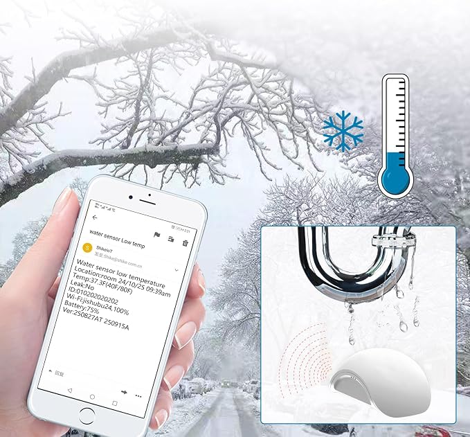 Water Leak Sensor Alarm Temperature Wireless Mini Flood Detector for Alarm System and Smart Home Automation Water Sensor for Kitchen Bathroom Basement