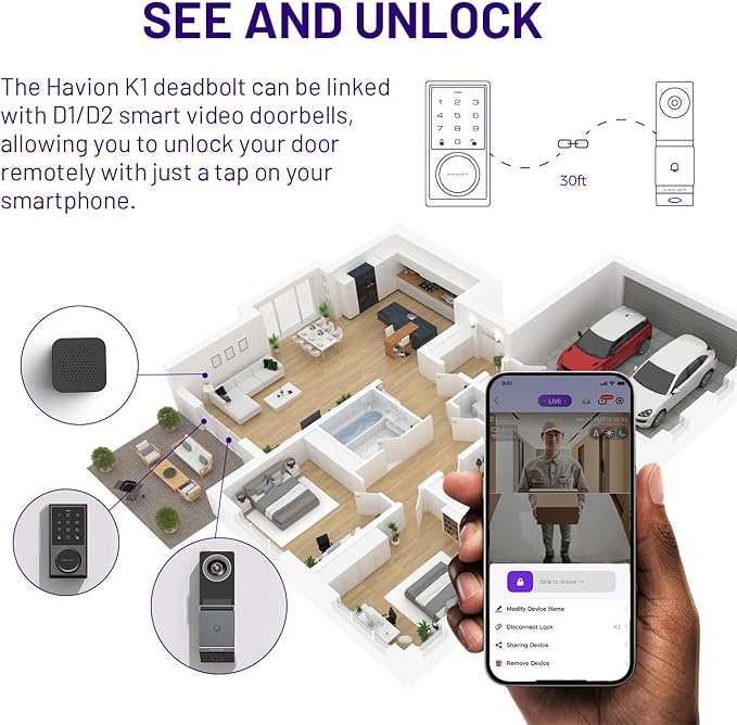Havion Wireless Video Doorbell w/Smart Lock Set - Chime, Dual Cameras, 5MP 3K QHD, 2'' Screen & 32GB eMMC, Motion Detection & Real-time Alert, 2-Way Audio, Door Bell and Keyless Entry Front Door Lock