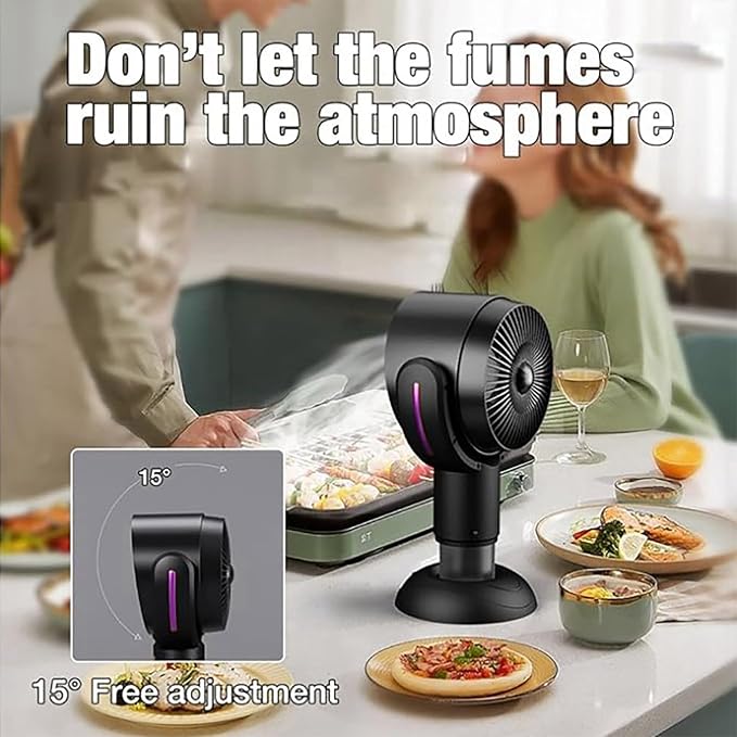 Portable Smoke Fan for Smoking Indoors, Rechargeable Smoke Eliminator for Home Smoking, Air Purifier with Removable Filter, Household Desktop Range Hood for Cooking (Purple, Charging)
