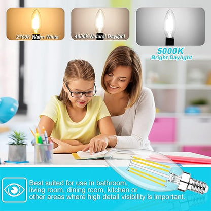 Cotanic Dimmable LED Candelabra Bulb with E12 Small Base, C35 Ceiling Fan Light Bulbs, 5000K, 4W, 60W Equivalent, 600LM, 8 Pack, Vintage Candle Lightbulb for Chandelier, Sconce, Porch Lights