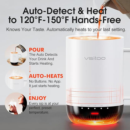 Vsitoo S3 Pro 16oz Smart Self Heating Coffee Mug,Heated Coffee Mug with Auto-Sensing AI Heats Drinks to 120-150°F Hands-Free.Perfect for Home/Office,Ideal Gift fo Men/Women，White