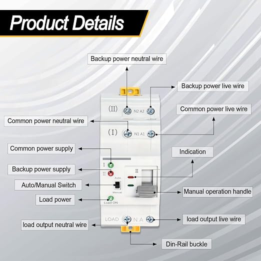 Ketofa 2P 63A 110V Automatic Transfer Switch, Uninterruptible Power, White