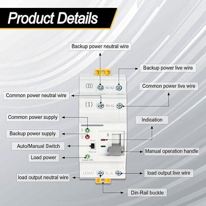 Ketofa 2P 63A 110V Automatic Transfer Switch, Uninterruptible Power, White