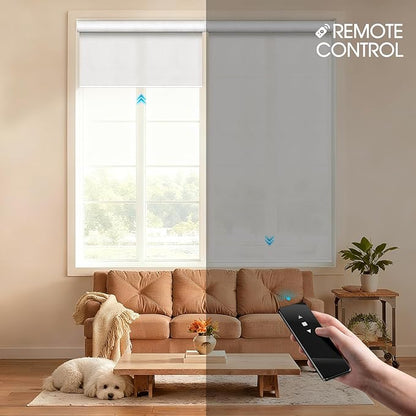 Motorized Blinds with Remote, Light Filtering Roller Shades for Indoor Windows, Smart Automatic Blinds Compatible with Alexa/Homekit/Google, Custom Size (Light Filtering-TexturaLux Grey)