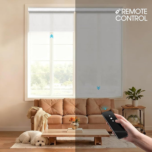 Motorized Blinds with Remote, Light Filtering Roller Shades for Indoor Windows, Smart Automatic Blinds Compatible with Alexa/Homekit/Google, Custom Size (Light Filtering-TexturaLux Grey)