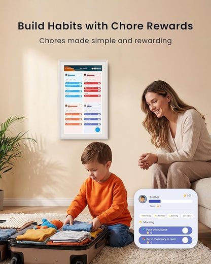 Apolosign 15.6-inch Digital Calendar, Smart Wall Planner with Calendar Sync, Chore Chart, Meal, Install Apps & Widget, Electronic Touchscreen Display for Family Schedules, Dual Mode, with Stand (White)