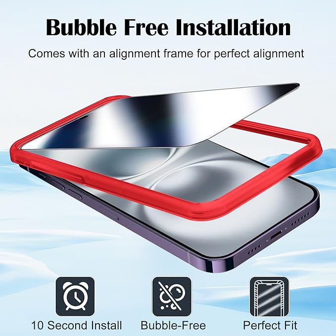 2 Pack Privacy Screen Protector for iPhone 16 Plus Mirrored Tempered Glass Film for iPhone 16Plus 6.7inch Anti Spy Mirror Effect with Easy Installation Alignment Frame (Silver)