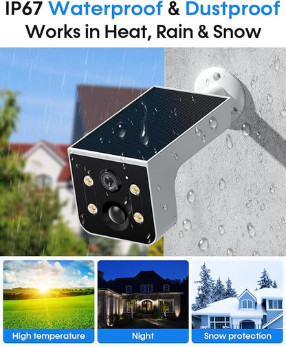 Thybro Security Camera Solar Outdoor 2K Night Vision: Wireless WiFi Camera with AI Motion Detection, 2-Way Talk, IP67 Weatherproof, 100% Wire-Free for Home Security
