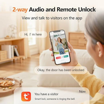Smart Lock with Camera, Doorbell, Lever Handle, Screen for Front Door
