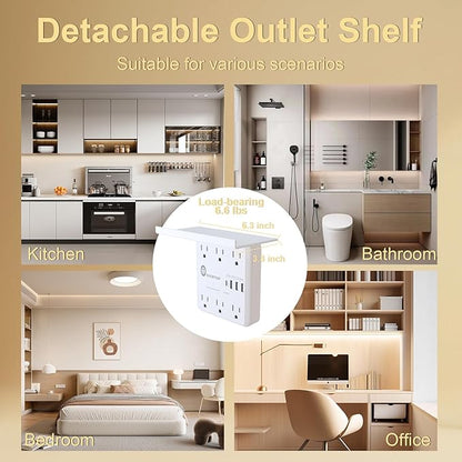 Overtop Power Charger with Shelf,Wall Outlet Extender,Surge Protector 1800J