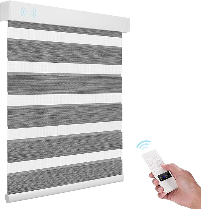 ACMEART Motorized Zebra Blinds,Smart APP & Remote Control 95% Blackout Shades,Compatible with Alexa,Custom Size Electric Window Blinds for Bedroom/Home/Office (Classical Grey)