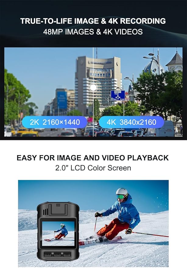 AeroTek Mini 4K Body Camera with Audio and Video Recording, GPS Bodycam with Ultra Infrared Night Vision and Fast Charging for Police, Law Enforcement and Delivery (256 GB Card)