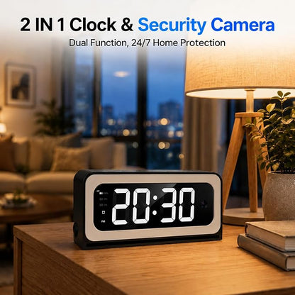2K Alarm Clock with Camera for Home Security, 5G&2.4GHz WiFi Digital Clock Camera with Color Night Vision, AI Motion Detection, SD/Cloud Storage, Indoor Baby Pet Elderly Monitor