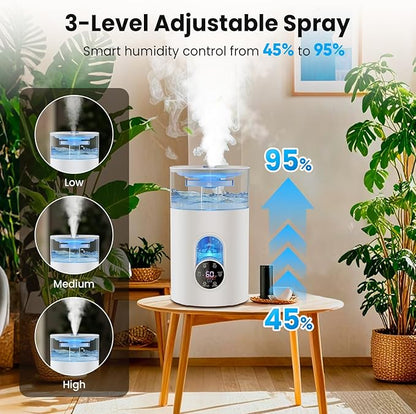 Humidifiers for Bedroom Large Room Home - GloryAir 6L Quiet Top Fill Cool & Warm Mist Humidifier with Smart Humidity Control, Remote Control, 7-Color Light, Humidistat, Oil Diffuser