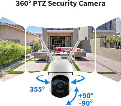 Smart Wired Security Camera Outdoor,5G&2.4G WiFi Cameras for Home Security,2K&360° PTZ Camera,911 Call for AI,IP66 Waterproof,Motion Detection,US Cloud APP&TF Card,Support Alexa