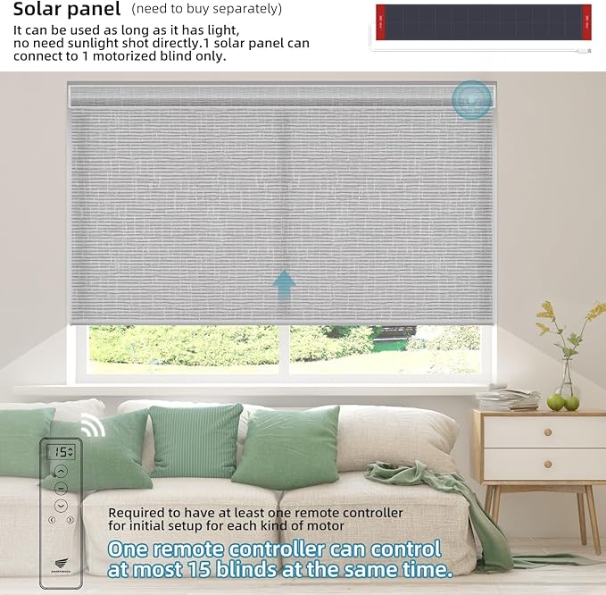 SmartWings Motorized Light Filtering Shades, Work with Matter Homekit Z-Wave Alexa Google, 70% Blackout Shades Translucent, Cordless Blinds with Remote Rechargeable, Max 110" W x 148" H, Safari Smoke