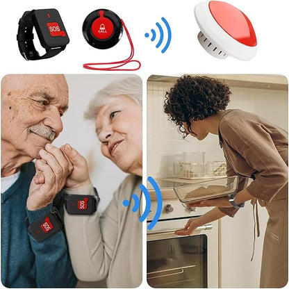 Wireless Call Strobe Light System with 2 Waterproof Wearable Call Buttons (Wrist SOS & Neck Call), Long Range Emergency Medical Alert & Caregiver Pager for Seniors Daily Emergency Calls