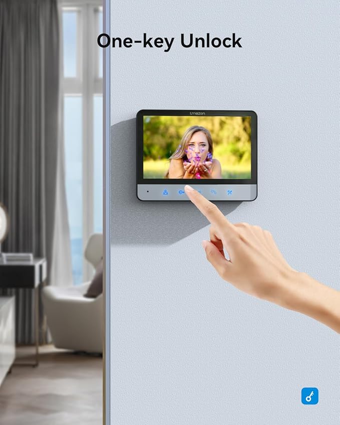 TMEZON Wired Video Intercom System, 7 Inches Video Doorbell Camera with Monitor, Wired Video Door Phone HD Camera Kits Support Unlock, Monitoring, Dual-Way Intercom for Villa Home Office Apartment