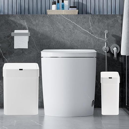 SYNCVIBE 2 Pack Bathroom Trash Can with Lid - 2.5 Gal and 4 Gal Motion Sensor Garbage Bin, Smart Rubbish Bin, Waterproof Slim Dustbin, Automatic Plastic Trash Can for Bathroom, Office, White