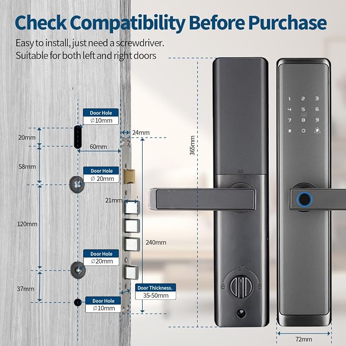 Sophies Keyless Entry Smart Lock with Handle (Black, Bluetooth-TTlock)