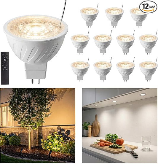 Gardenreet MR16 LED Light Bulb, Tunable White 2700K-6500K 5W with Remote, Dimmable Halogen Replacement for Enclosed Outdoor Landscape Lighting, 12V Low Voltage GU5.3 Bi-Pin, 450LM 45° Beam, 12 Pack