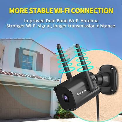 Septekon 2K Home Security Cameras 4 Pack, 2.4G Wired WiFi Security Camera Outdoor with Night Vision, Two-Way Audio, IP66, Motion Detection Alarm, Dual Antenna, Black
