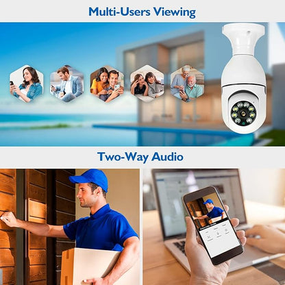 Light Bulb Security Camera, 5GHz 2.4GHz ,Degree Pan/Tilt Panoramic IP Security Camera, TUYA WiFi 1080P Smart Home Surveillance Cam with Motion Detection Alarm Night Vision Two Way Talk Indoor E27