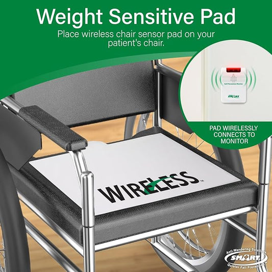 Smart Caregiver Wireless Chair Exit Alarm with Weight Sensing Pad - Automatically alerts caregiver when they get up to prevent falls | 10"x15" Pressure Sensor and Cordless Chair Alarm up to 300' Range