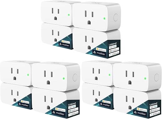Linkind Matter Smart Plug, Work with Apple Home, Siri, Alexa, Google, SmartThings, Smart Home Smart Outlet Timer 15A/1800W, APP Remote Control & Schedule, 2.4G Wi-Fi Only, 12 Pack