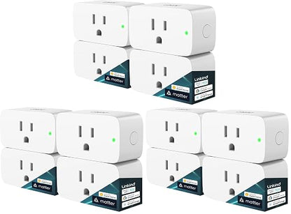 Linkind Matter Smart Plug, Work with Apple Home, Siri, Alexa, Google, SmartThings, Smart Home Smart Outlet Timer 15A/1800W, APP Remote Control & Schedule, 2.4G Wi-Fi Only, 12 Pack