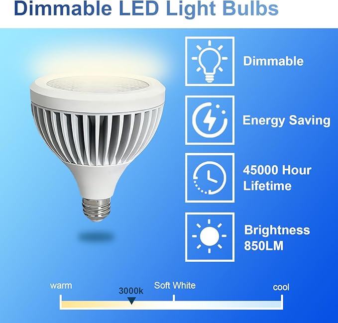 PAR38 LED Flood Light Outdoor Bulb E26 Base, 95W Equivalent Aluminum Waterproof Indoor Outdoor Spotlight Bulb, 17W, 40° Dimmable 2700K Warm Light, UL 1 Pack