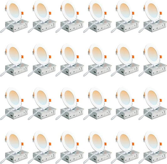 DLLT LED Recessed Ceiling Light: 24 Pack 4 Inch Black Recessed Lighting