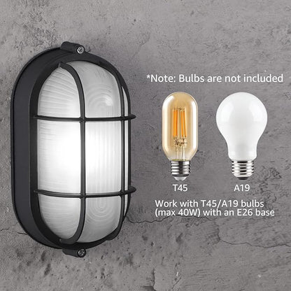 LEONLITE 8.5'' Bulkhead Light Fixture, Nautical Outdoor Lighting, Oval Bulkhead Wall Light, ETL & UL Listed, E26 Base, Wall & Ceiling Mount, Aluminum with Frosted Glass, Match with 40W Bulb, Pack of 2