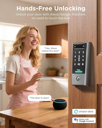 TCL Palm Vein Smart Lock D2 Pro, Wi-Fi Keyless Entry Deadbolt Door Lock, Built-in Doorbell, Key Fob, App Control, Auto Lock, Rechargeable Battery, Works with Alexa & Google Lock for Front Door