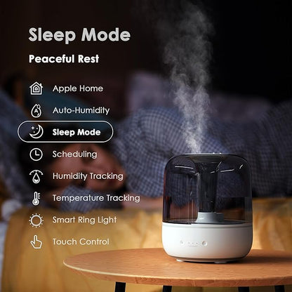 Airversa Humidifiers for Home Bedroom Large Room Smart Works with Apple Home over Thread 5.5L Cool Mist for Indoor Use App/Voice Control, Dazzling Lighting Effects (Pebble Grey, Humelle AH1)