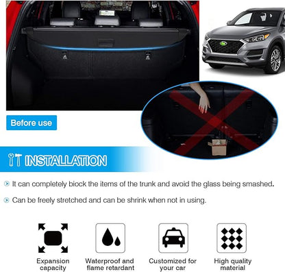 Powerty owerty Retractable Cargo Cover for 2016-2021 Hyundai Tucson, Canvas Texture Trunk Cover Privacy Screen Rear Security Shade for Tucson Accessories (with Extented Cover)