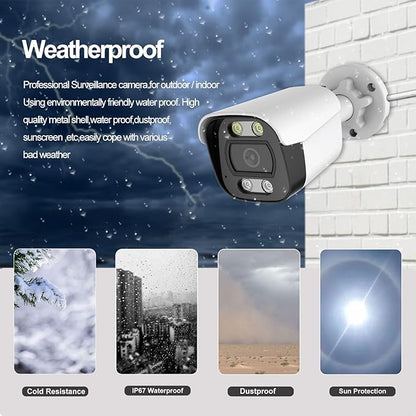 8MP 4K POE Security Camera Outdoor, IP67 Waterproof, Human Vehicle Detection IP Camera, Color Night Vision, Two-Way Audio,2.8mm Wide Angle, Remote Access