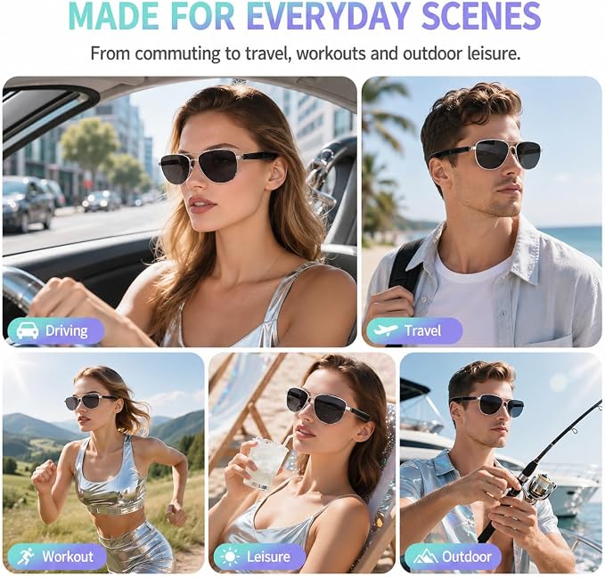 Smart Audio Glasses, Open Ear Bluetooth Sunglasses with Anti-Blue Light and UV Protection Lenses, Wireless Hands-Free Calling and Music for Driving, Business and Daily Wear