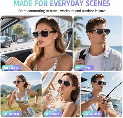 Smart Audio Glasses, Open Ear Bluetooth Sunglasses with Anti-Blue Light and UV Protection Lenses, Wireless Hands-Free Calling and Music for Driving, Business and Daily Wear