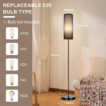 FRIDEKO HOME Black Shade Floor Lamp with, Simple Design with Foot Pedal Switch, Small Tall Lamps for Living Room Bedroom Office, Corner Floor Stand Light with Black Pole Lamp (No Bulb/No Remote)