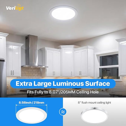 4 Pack 8 Inch LED Recessed Light, Dimmable, Damp Rated, 5CCT Selectable, 18W 1600LM, 120V, Silm Canless Wafer Ceiling Light, ETL&FCC