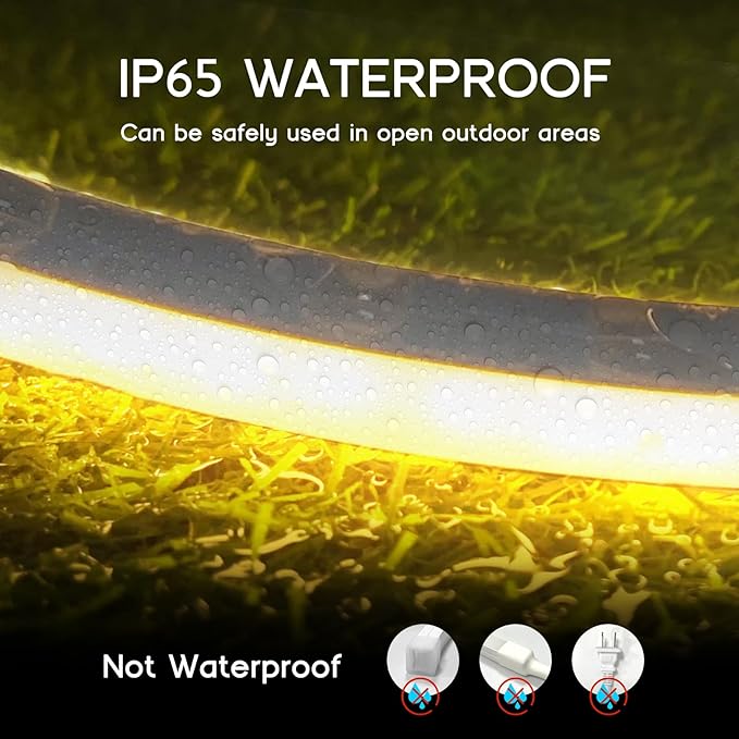 LED Strip Lights Warm White 3000K,16.4ft 110-120V Neon Rope Lights,Flexible Silicone Outdoor Waterproof Neon Strip Lights for Bedroom,Mirror,Kitchen Cabinet, Living Room,Halloween Decor