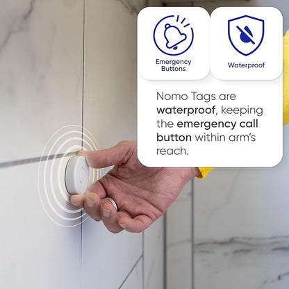 Emergency Alert & Movement Sensor Tags – Elderly Monitoring with Emergency Panic Button, Wearable Fall Detection for Seniors, Water-Resistant - Works with Nomo Care Kit - 10-Year Battery Life - 2 Tags