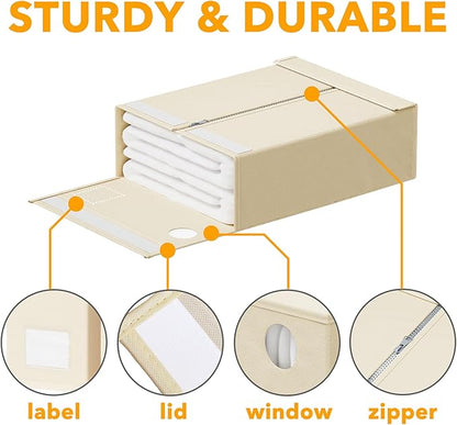 SpaceAid 8 Pack Bed Sheet Organizers and Storage, Foldable Sheet Organizer for Linen Closet, Sheets Set Folder Keeper with Window XL (Queen & King Size) Bedding Container (Beige, 8 Pack)