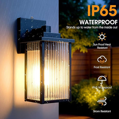 2 Pack of 13 Inch Matte Black Outdoor Wall Lights, Dusk to Dawn Waterproof Exterior Light Fixtures for Porch, Symmetrical Front Door & Garage Entry