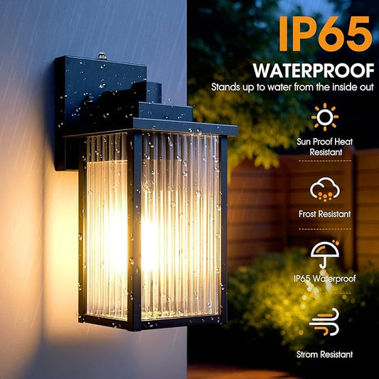 2 Pack of 13 Inch Matte Black Outdoor Wall Lights, Dusk to Dawn Waterproof Exterior Light Fixtures for Porch, Symmetrical Front Door & Garage Entry