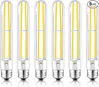 7.3 Inch E26 Led Bulb 6W, Equal 80 Watt 4000K Neutral White Edison Bulbs Dimmable, T10 T9 Long Tubular Clear Glass Light Bulb 800LM for Vanity Pendant Pipe Wall Sconces - UL Cert 6Pack
